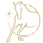 Logo du Domaine de Sirius, élevage de Lusitaniens de couleurs. Doré, il représente l'étalon de l'élevage aux côté d'une étoile brillante.